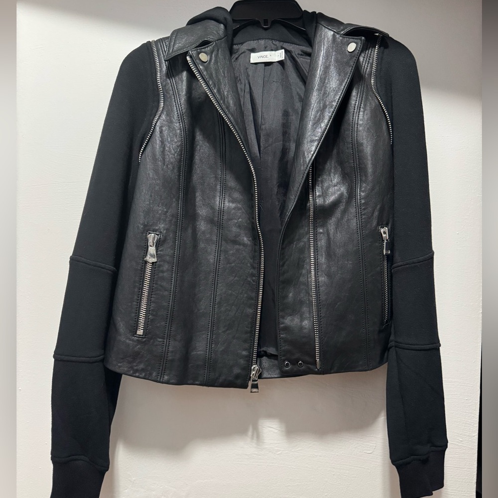 Vince Women’s Lamb Leather Jacket Hooded Size Small